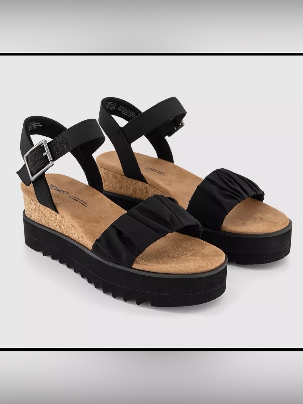 Tom’s Diana Wedge Sandals,
Black Ruched, Size 8.5